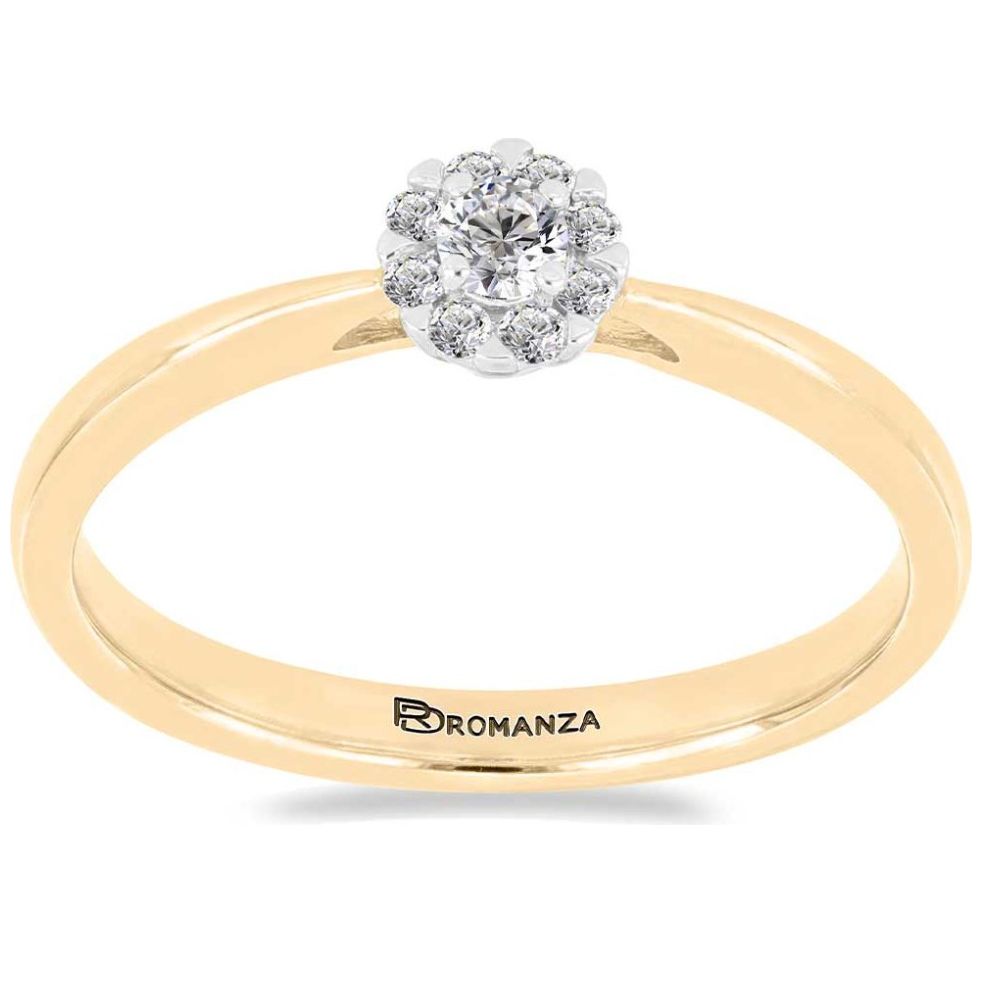 Anillo de Compromiso Roseta Oro Amarillo 14K y 0.15 Qts Diamante Romanza