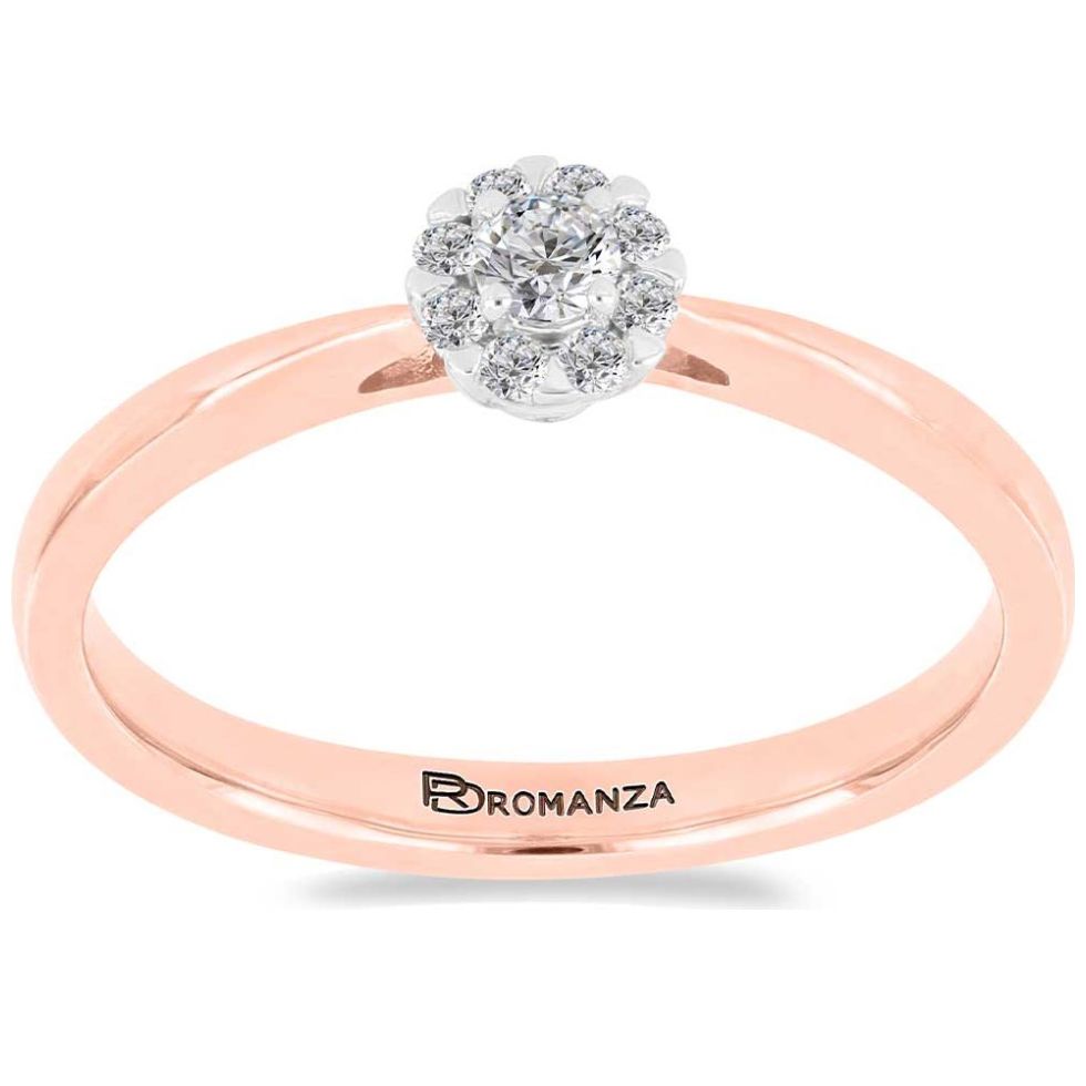 Anillo de Compromiso Roseta Oro Rosa 14K y 0.15 Qts Diamante Romanza