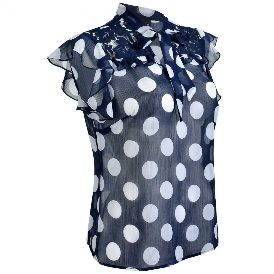 Blusa Lunares Cuello Alto con Encaje Michel Paulini para Mujer Petite