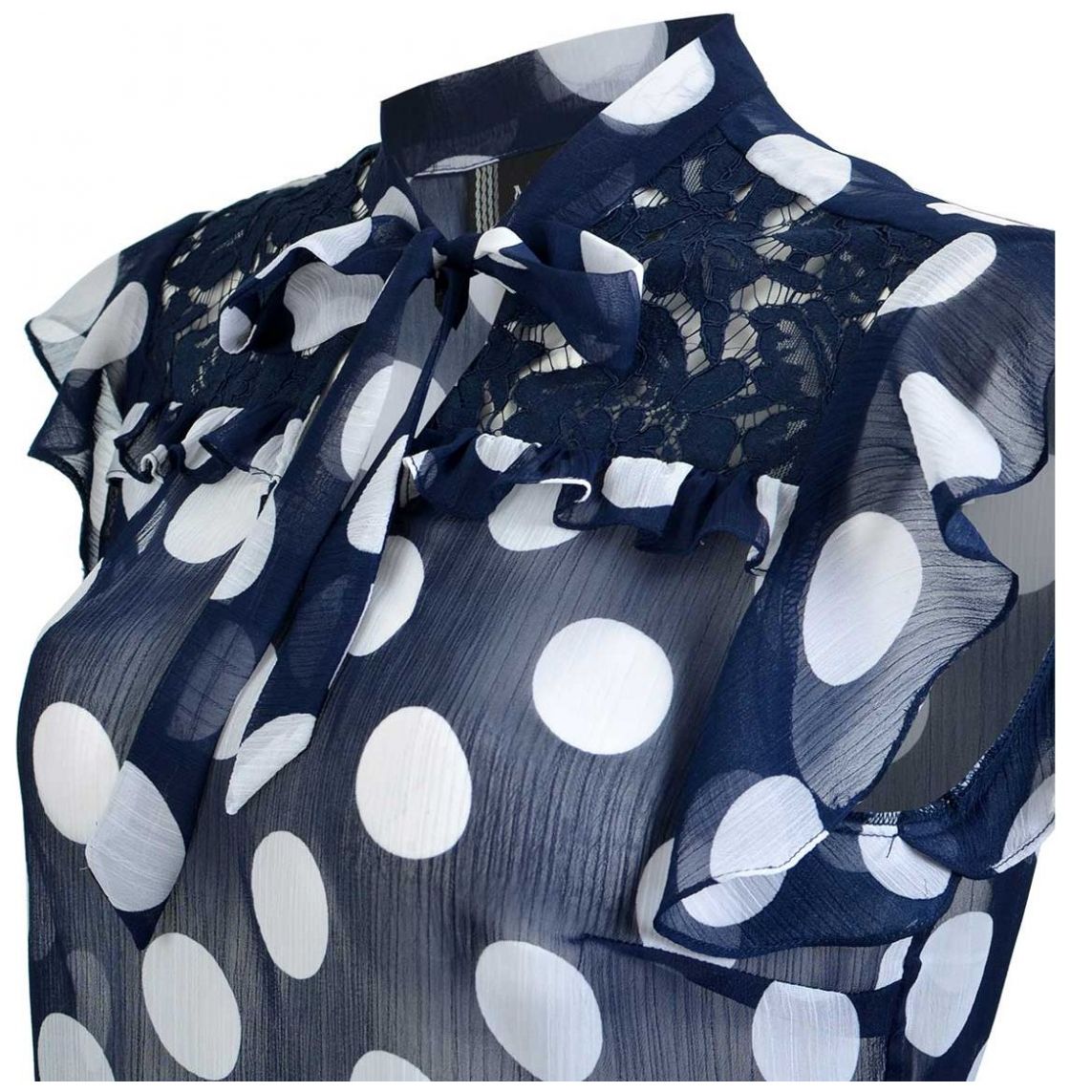 Blusa Lunares Cuello Alto con Encaje Michel Paulini para Mujer Petite