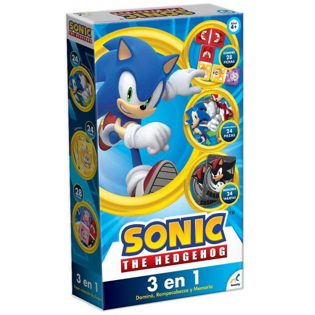 Set de Juegos 3 en 1 Memoria, Domino Y Rompecabezas Sonic
