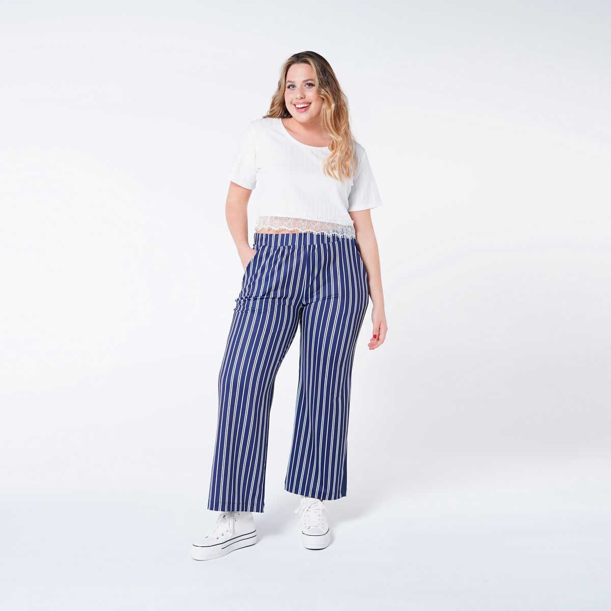 Pantalón Ancho de Crepe en Rayas  Vixara Curvy para Mujer Curvy