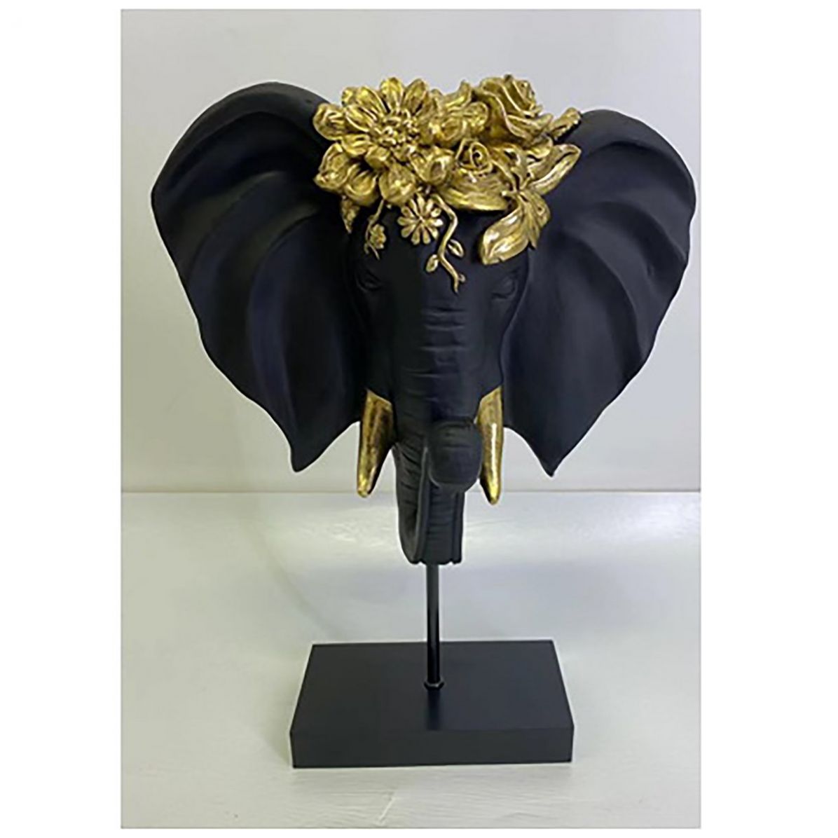 Elefante Negro Y Dorado con Base Poli Sears Mexcio