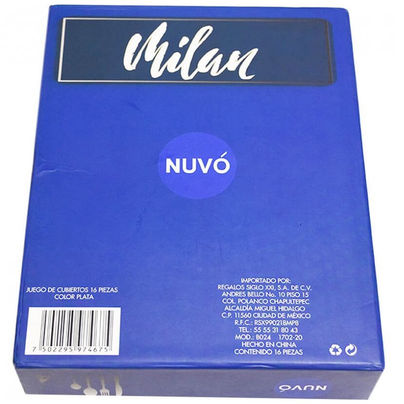 Juego de 16 Cubiertos Milan Color Plateado Nuvo