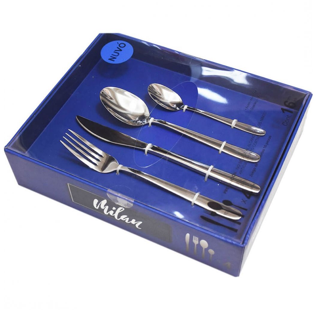 Juego de 16 Cubiertos Milan Color Plateado Nuvo