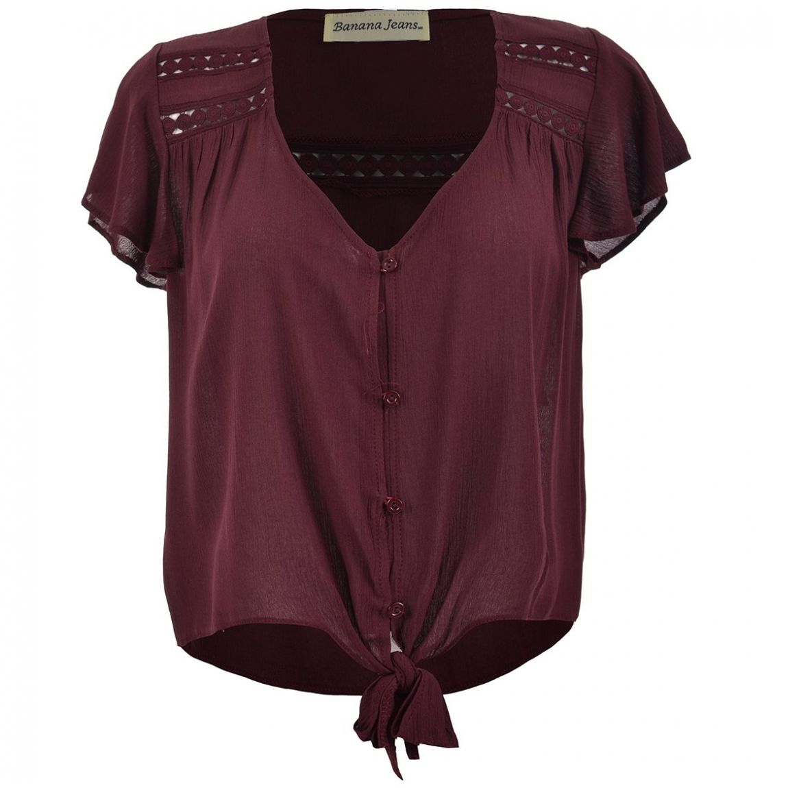 Blusa Lisa Escote V Manga Corta Banana Jeans