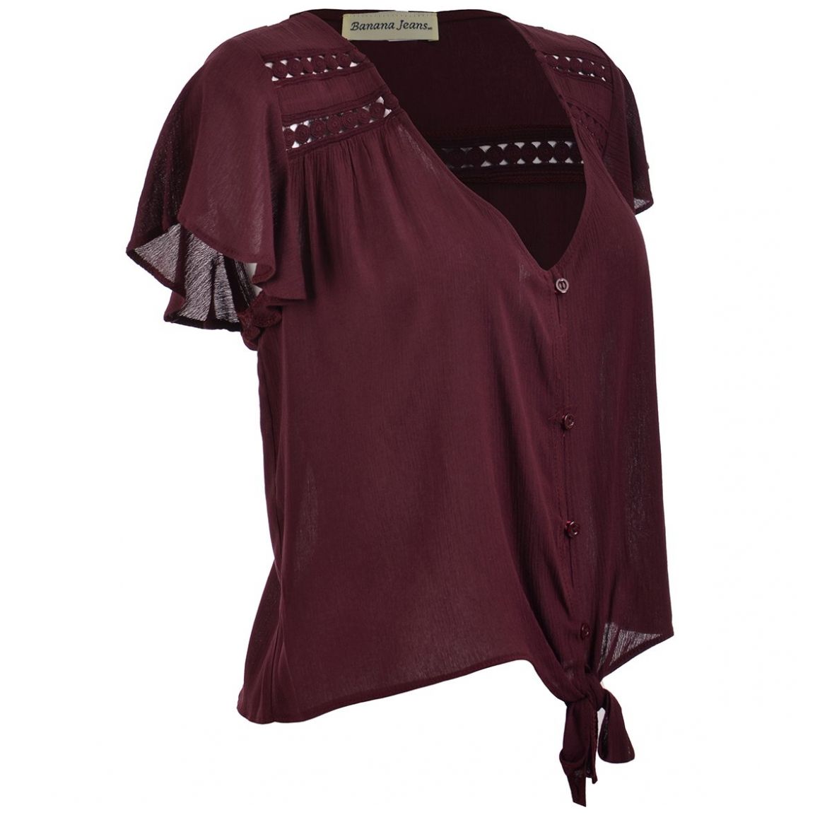 Blusa Lisa Escote V Manga Corta Banana Jeans