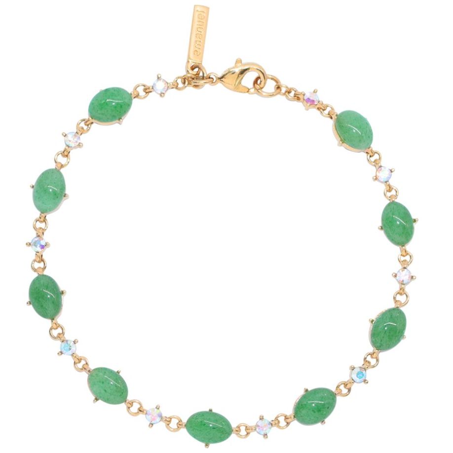 Pulsera en Dorado con Cristales Facetados Ab Y Piedra Aventurine Emanuel Ungaro