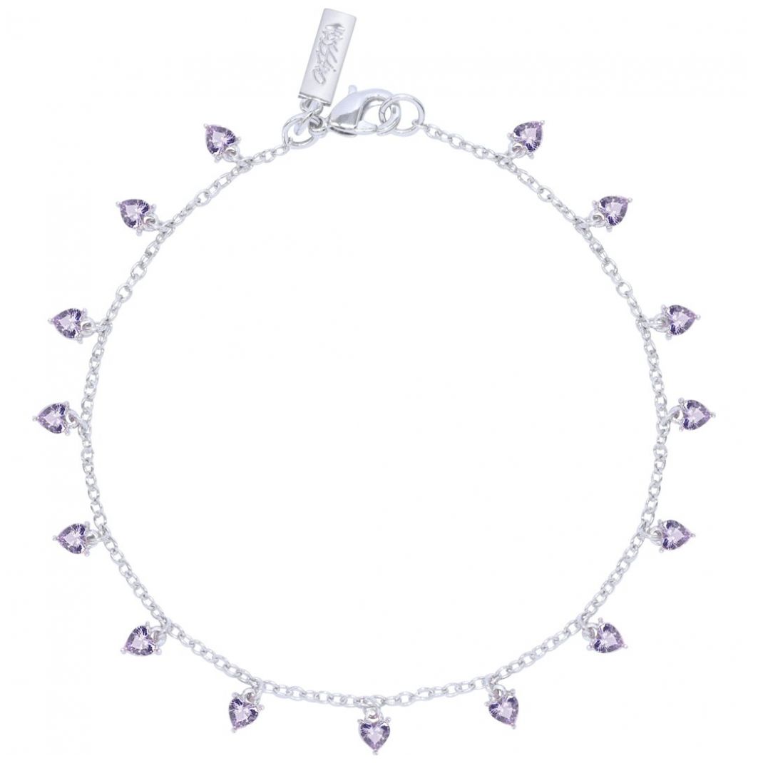 Pulsera en  Rodio con Circonias Facetadas de Corazón Color Lavanda Mossimo