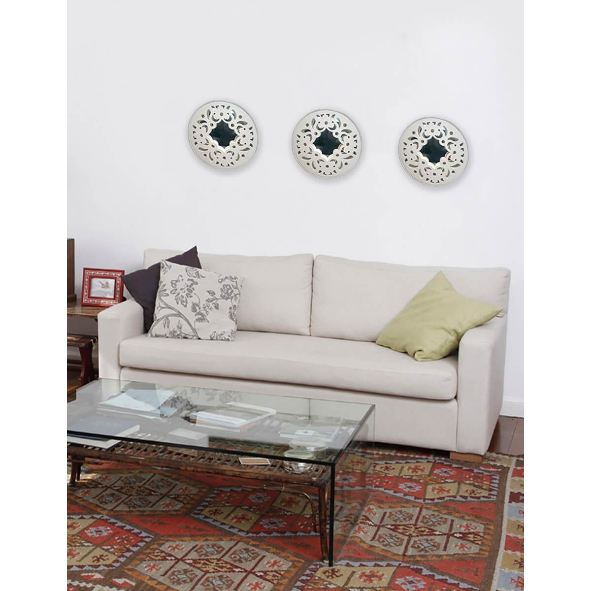 Espejo Contemporáneo  Tríptico Blanco   40 Cms