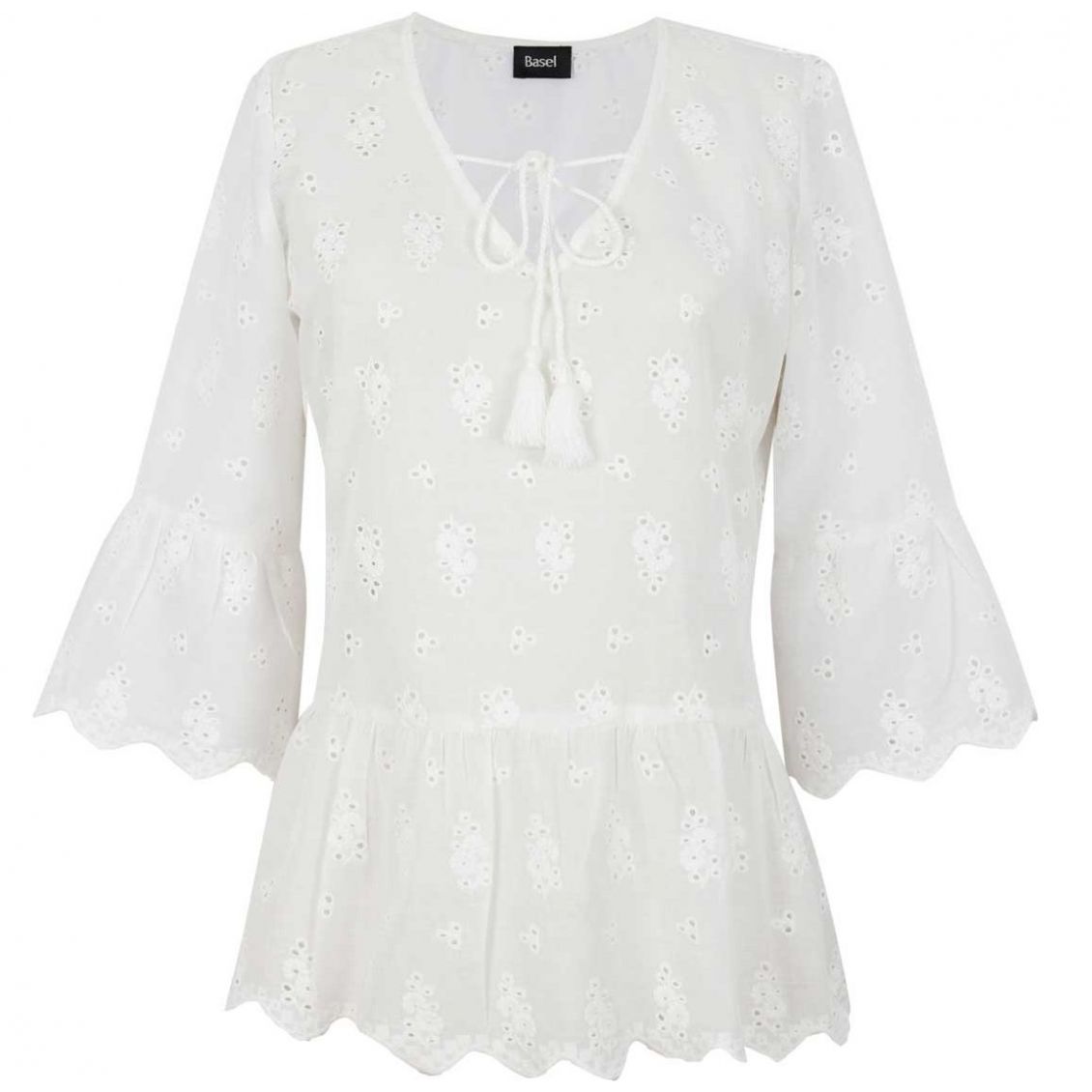 Blusa para Mujer  Manga 3/4 Cuello V Diseño Bordada Basel