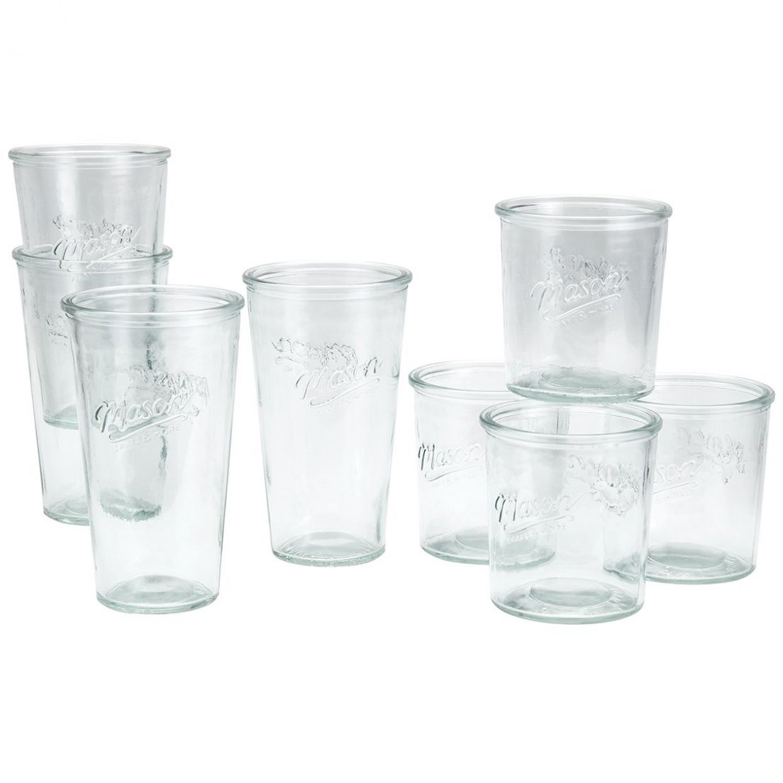 Set 8 Vasos Vidrio Transparente  Mason Craft & More