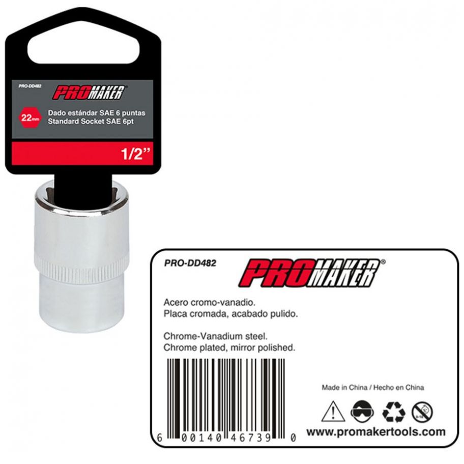 Dado Corto Hexagonal Cromado 1/2" X 22Mm Promaker