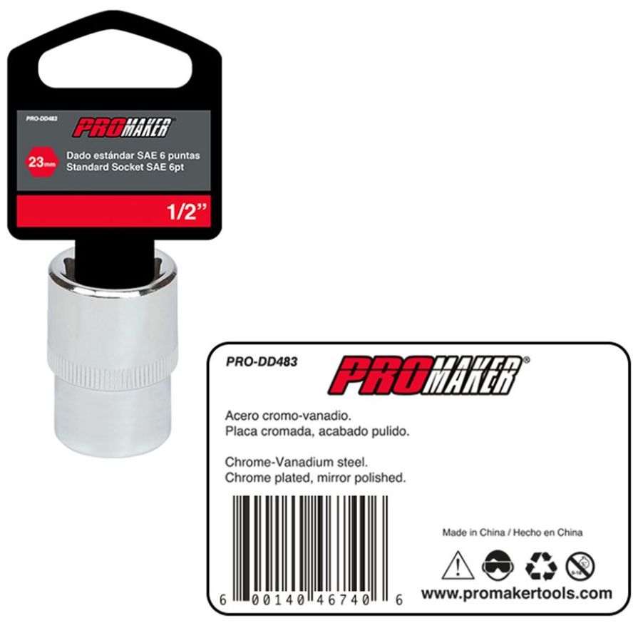 Dado Corto Hexagonal Cromado 1/2" X 23Mm Promaker