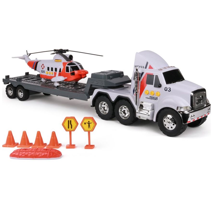 Titanes Camión de Plataforma con Helicóptero Mighty Fleet