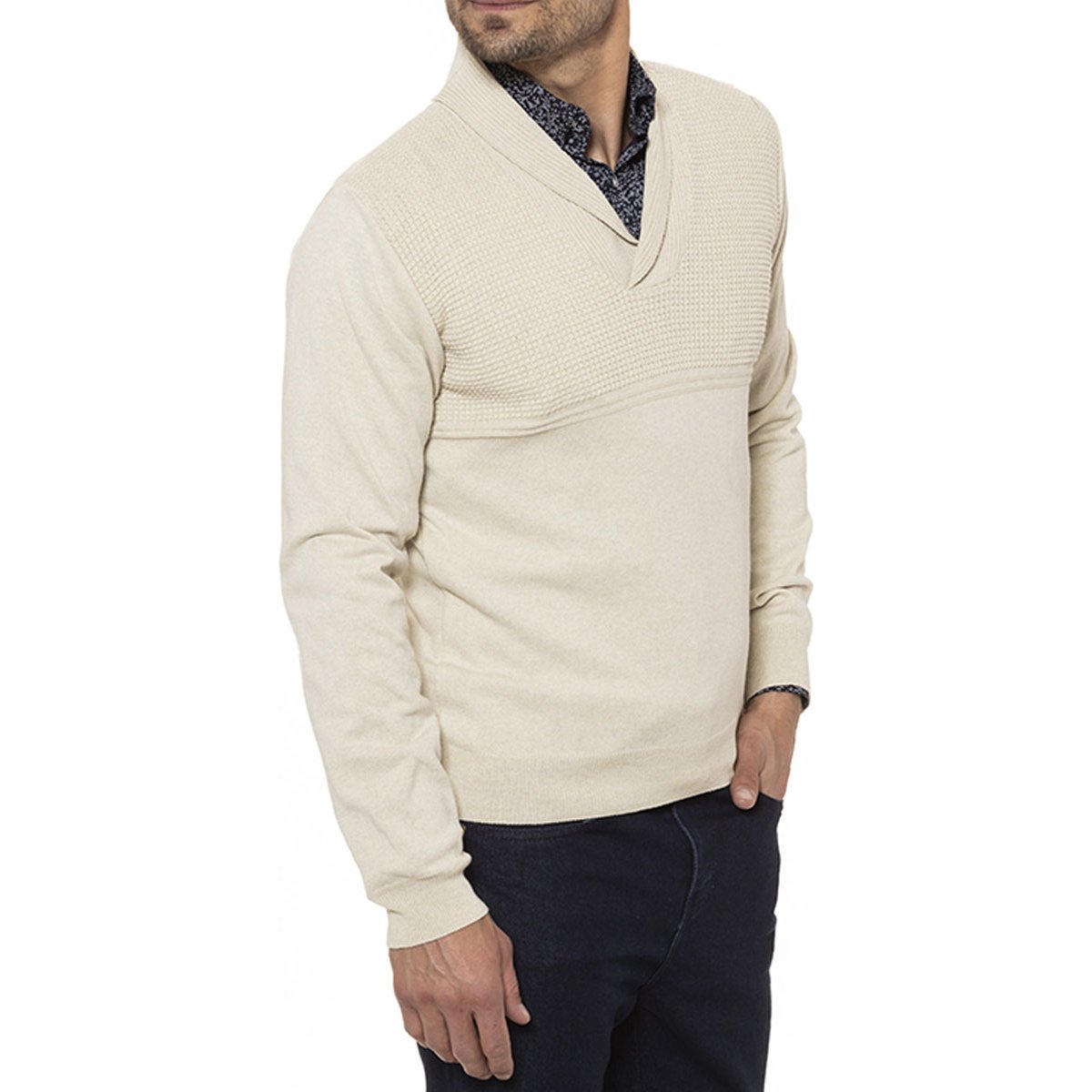 Suéter de Punto para Hombre Cuello Chal Color Hueso A&i