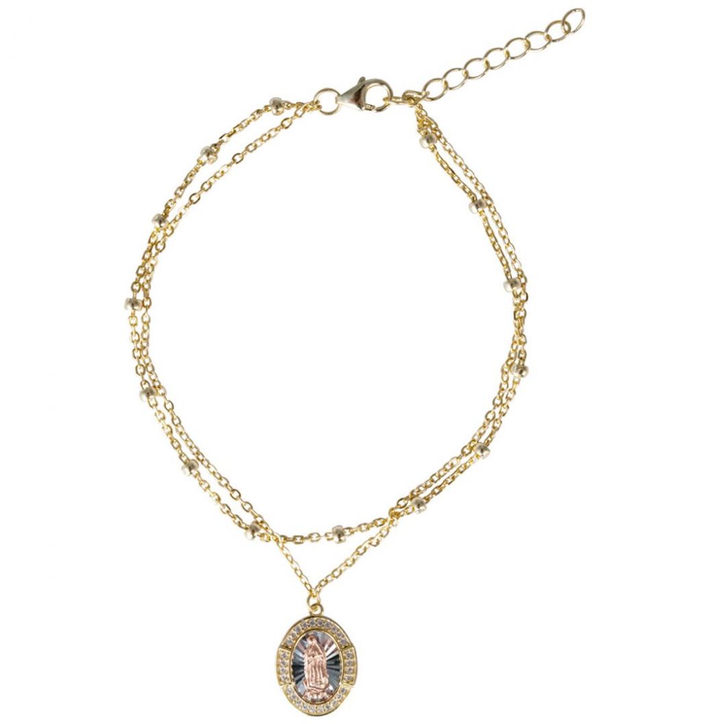 Pulsera de Plata .925 con Medalla de la Virgen en Acabado Dorado, Rodio Y Oro Rosa Joyería Religiosa