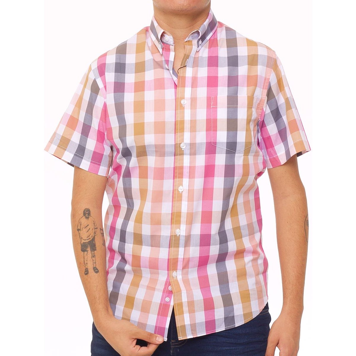 Camisa rosa hombre online manga corta