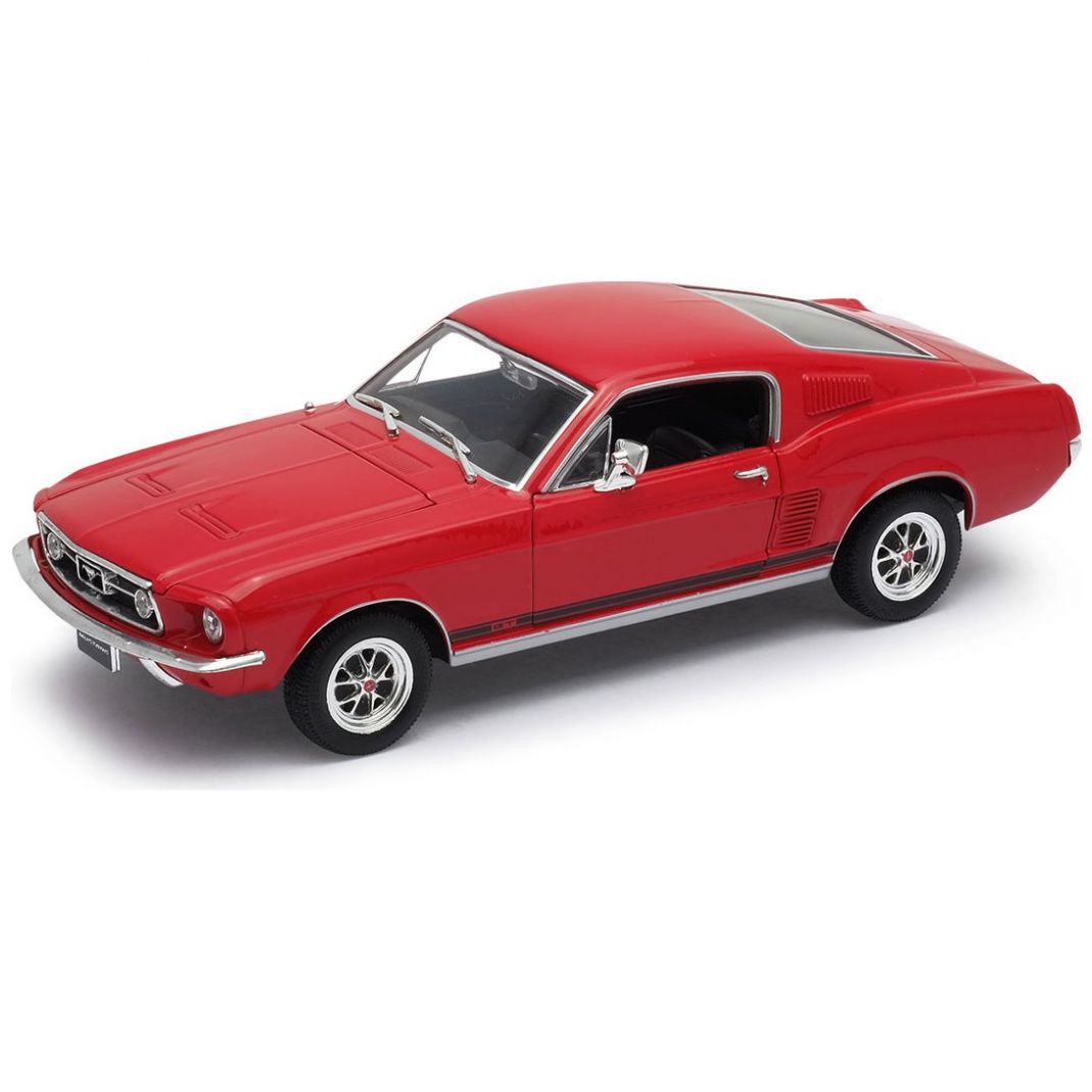 Carro Clásico de Colección 1967 Ford Mustang Gt, Red  1:24 Welly