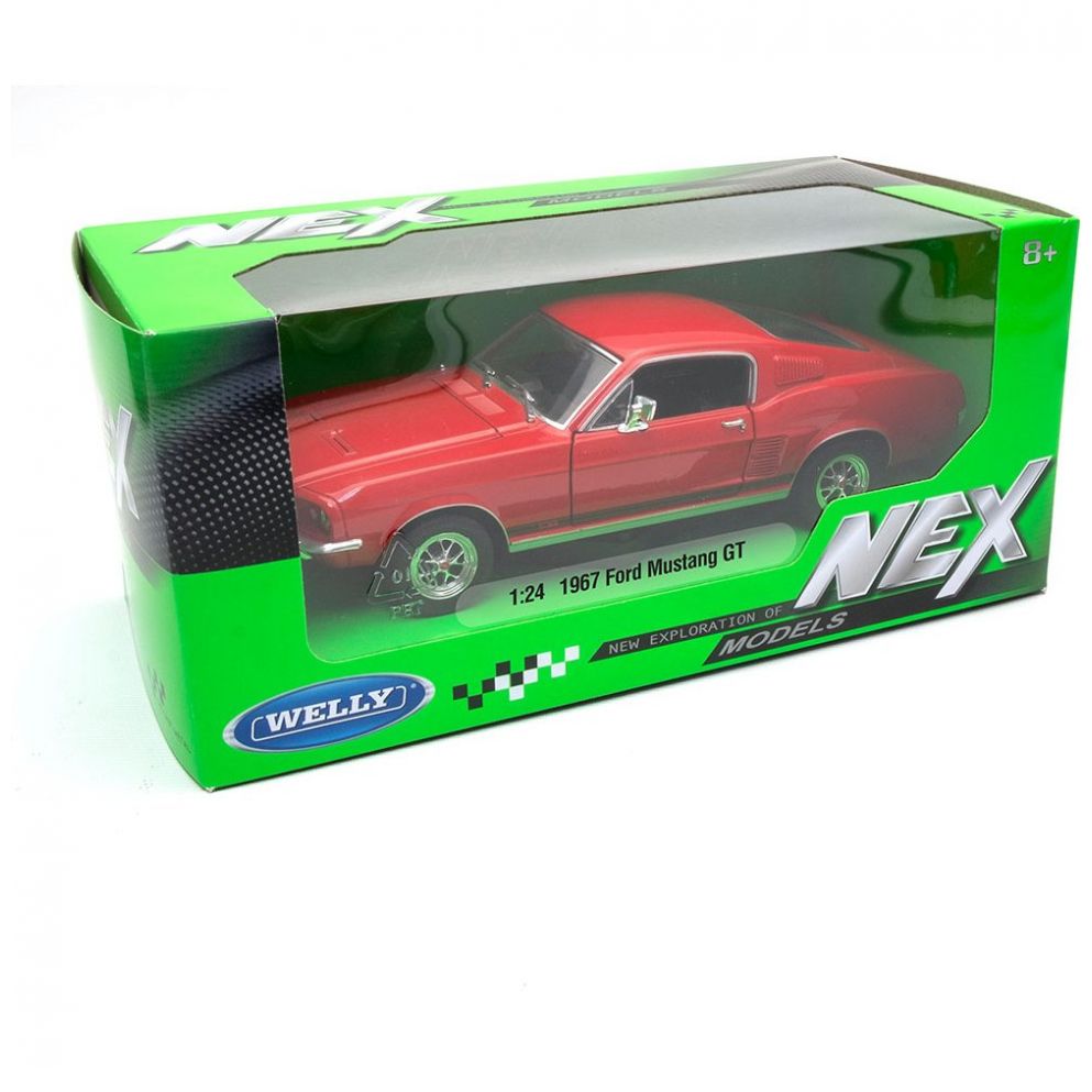 Carro Clásico de Colección 1967 Ford Mustang Gt, Red  1:24 Welly