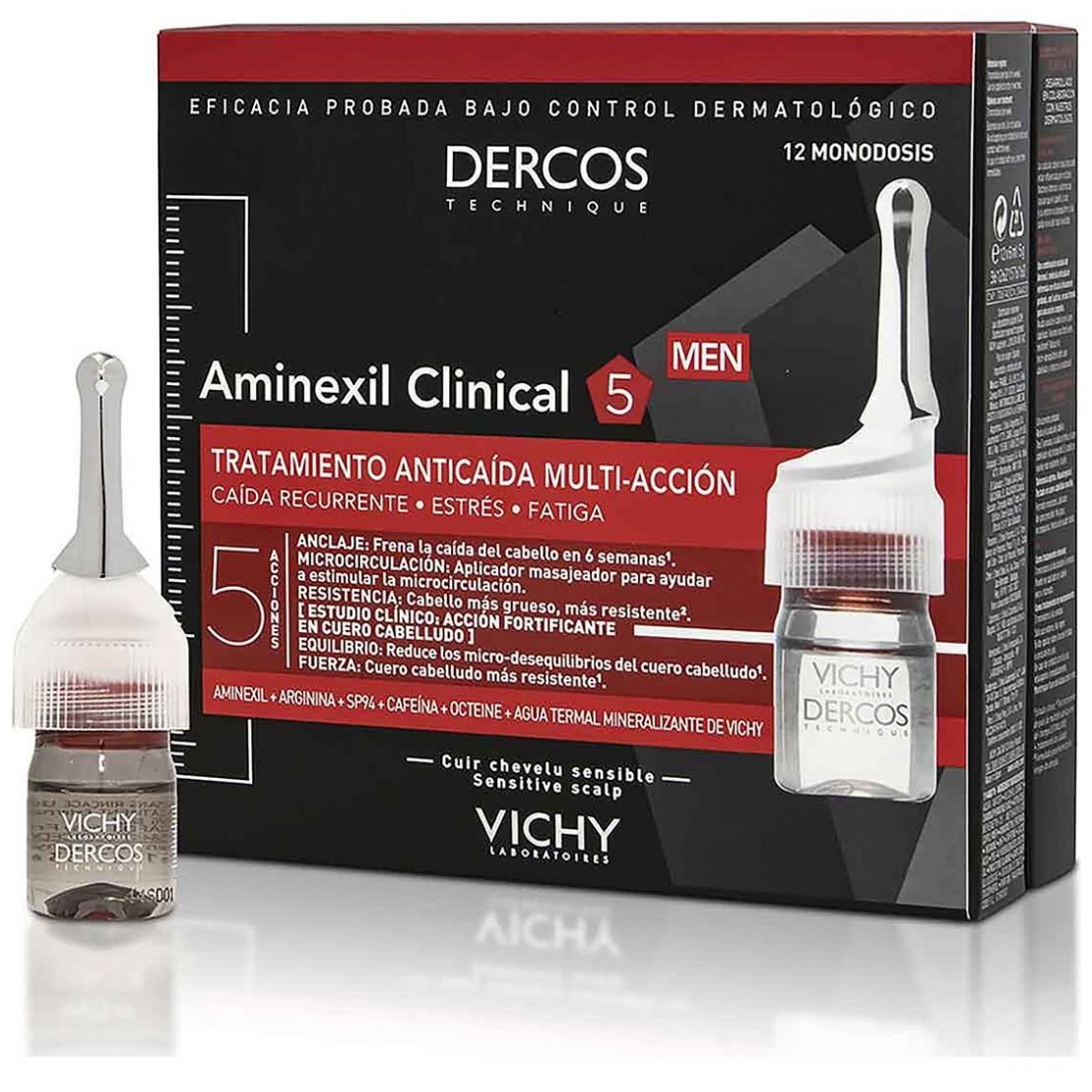 Dercos Aminexil Clinical 5 Hombre Anti-Caída 12 Ampolletas Vichy