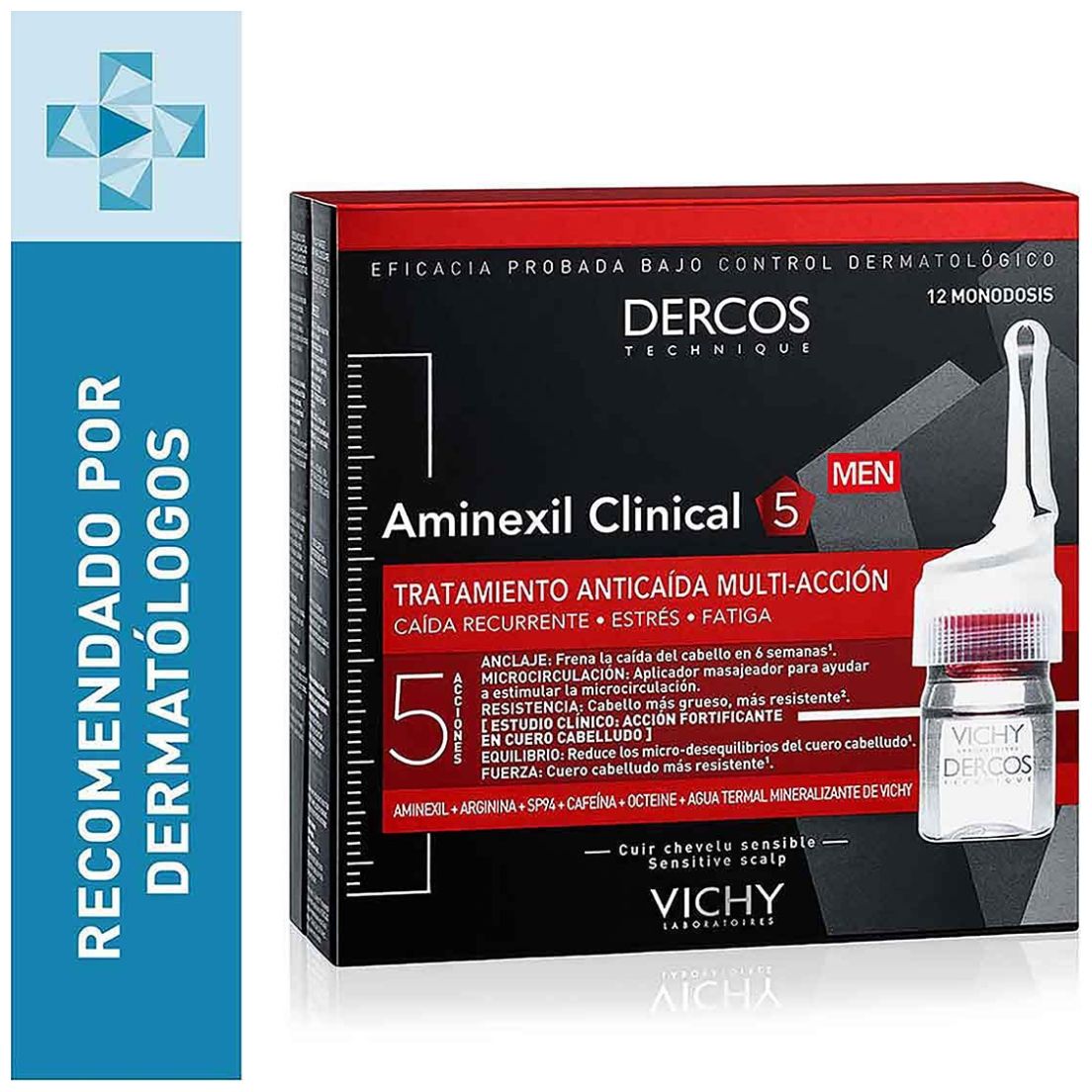 Vichy Dercos Aminexil Clinical 5 Hombre Anticaída 12 Ampolletas
