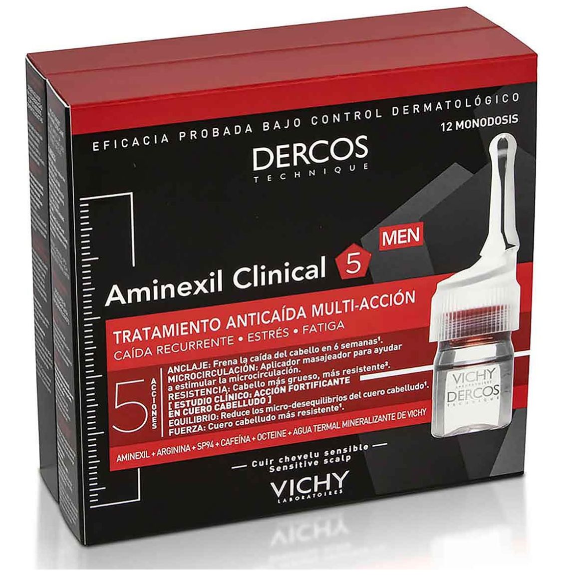 Vichy Dercos Aminexil Clinical 5 Hombre Anticaída 12 Ampolletas