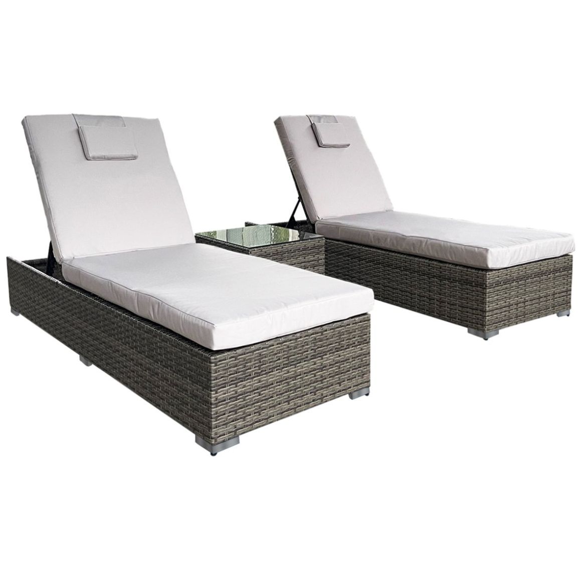 Dos Camastros Y Mesa Lateral Ibiza Gris Lottus