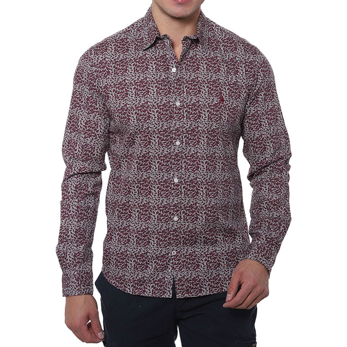 Camisa Manga Larga Slim Fit Estampado Vino Polo Club Vu436 para Hombre