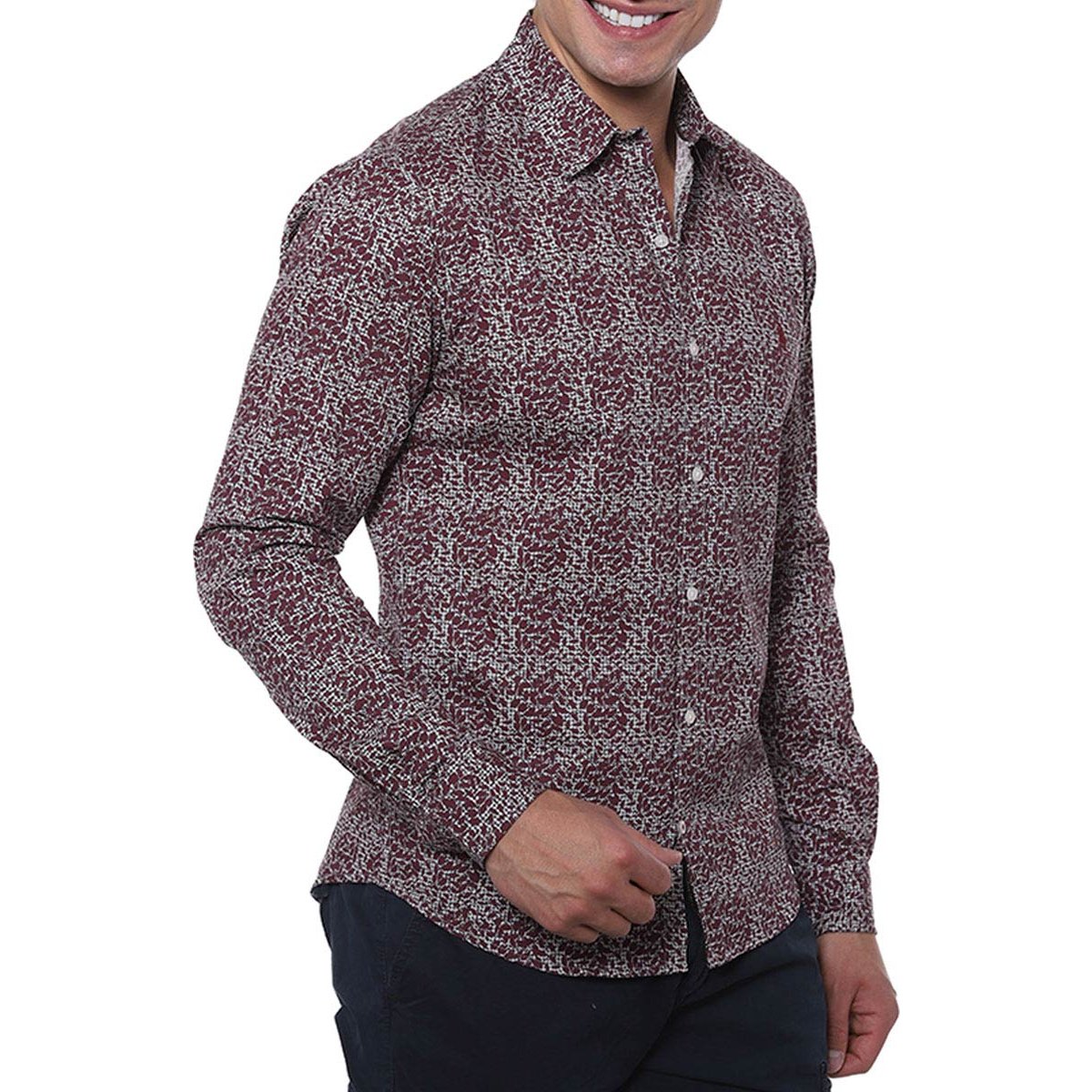 Camisa Manga Larga Slim Fit Estampado Vino Polo Club Vu436 para Hombre
