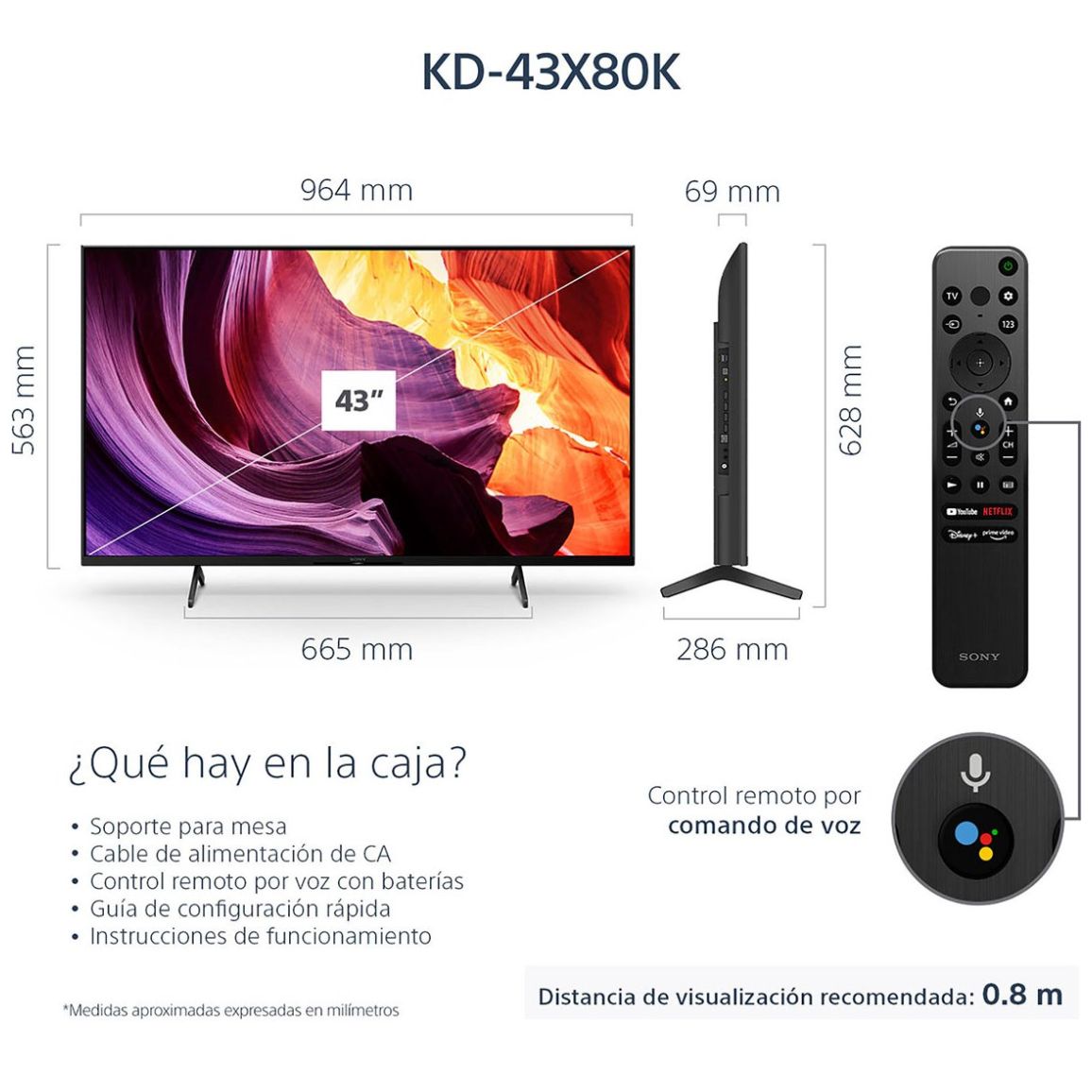 Pantalla Sony 43" 4K Google Tv Kd-43X80K