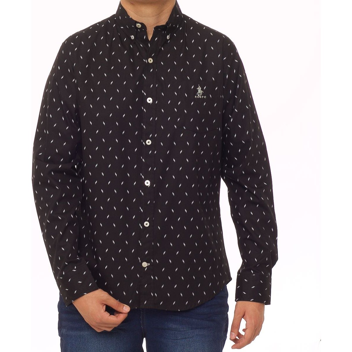 Camisa negra shops puntos blancos hombre