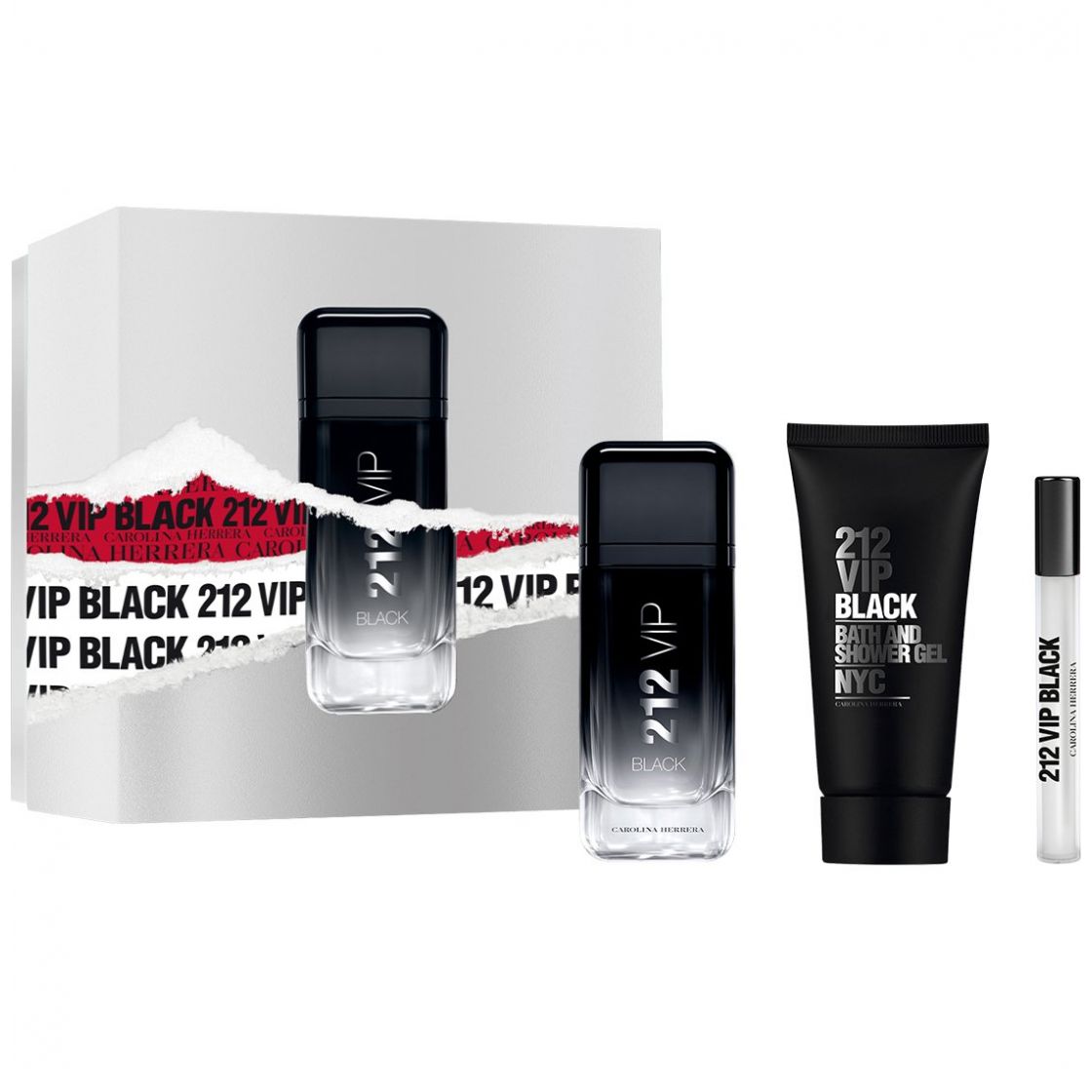 Carolina Herrera 212 Vip Black Men Set para Hombre Fragancia Edp 100Ml + Shower Gel 100Ml + Fragancia de Bolsillo