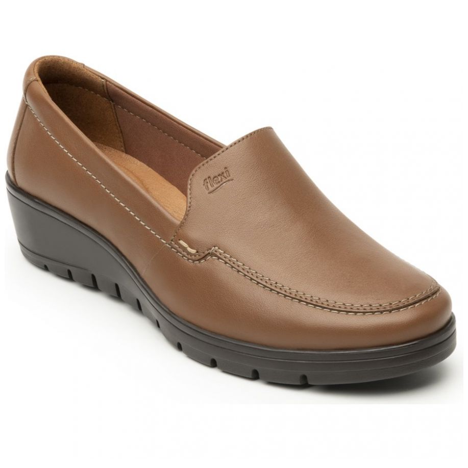 Mocasín Tacón con  Cuña  Café para Mujer Flexi