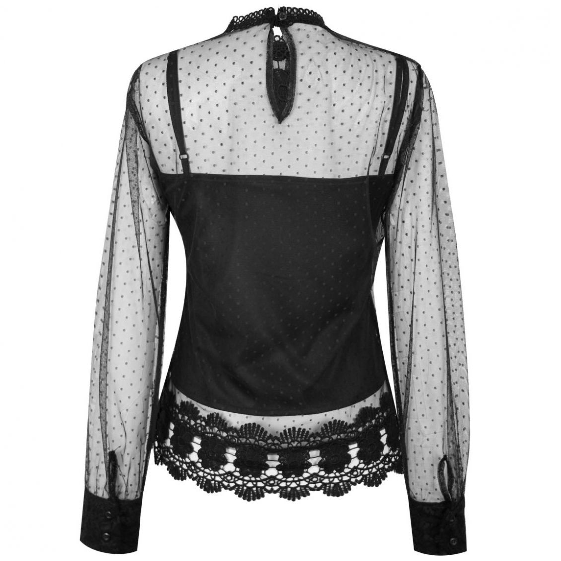 Blusa Basel Manga Larga Cuello Alto Diseño Encaje