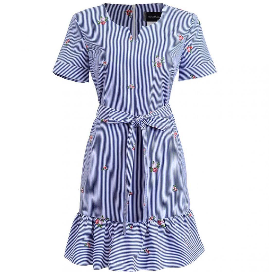 Vestido Michel Paulini Manga Corta Cuello V Diseño Rayas para Mujer Petite