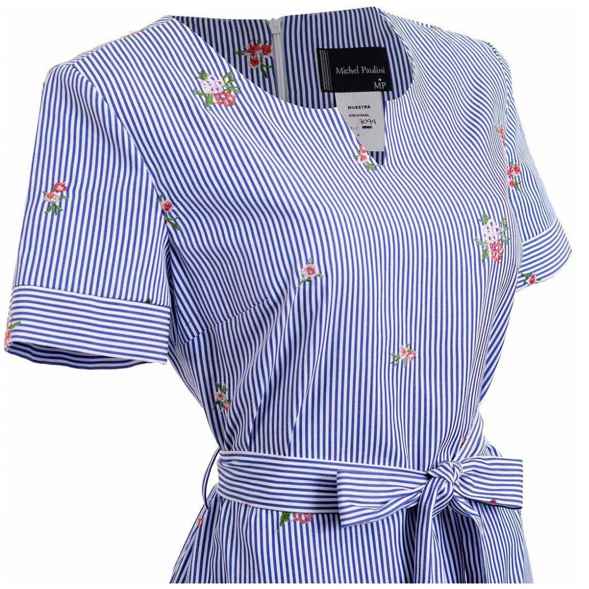 Vestido Michel Paulini Manga Corta Cuello V Diseño Rayas para Mujer Petite