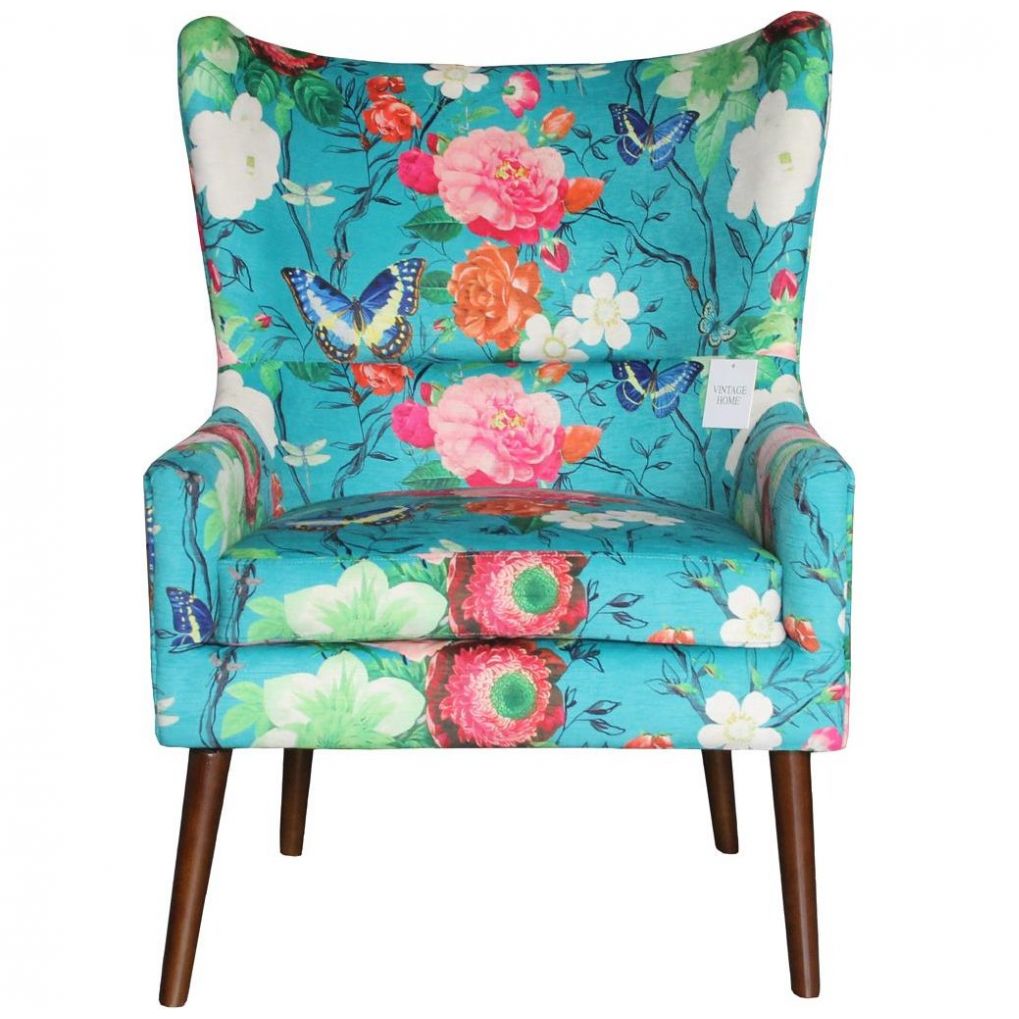 Sillón Wing Teal Floral Vintage Home