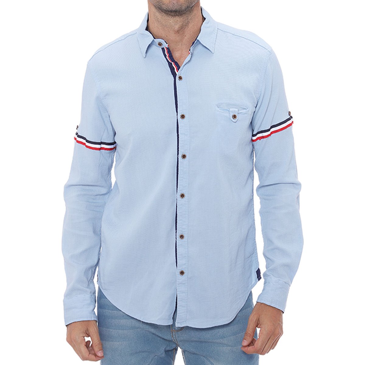 Camisa Azul Claro con Franja en Manga Larga para Hombre Alex And Ivy Modelo Elo Cam605E