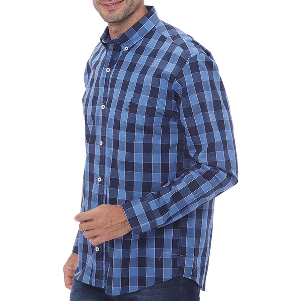 Camisa Manga Larga Cas Cuadros Azul Rcb Polo Club P11095 para Hombre
