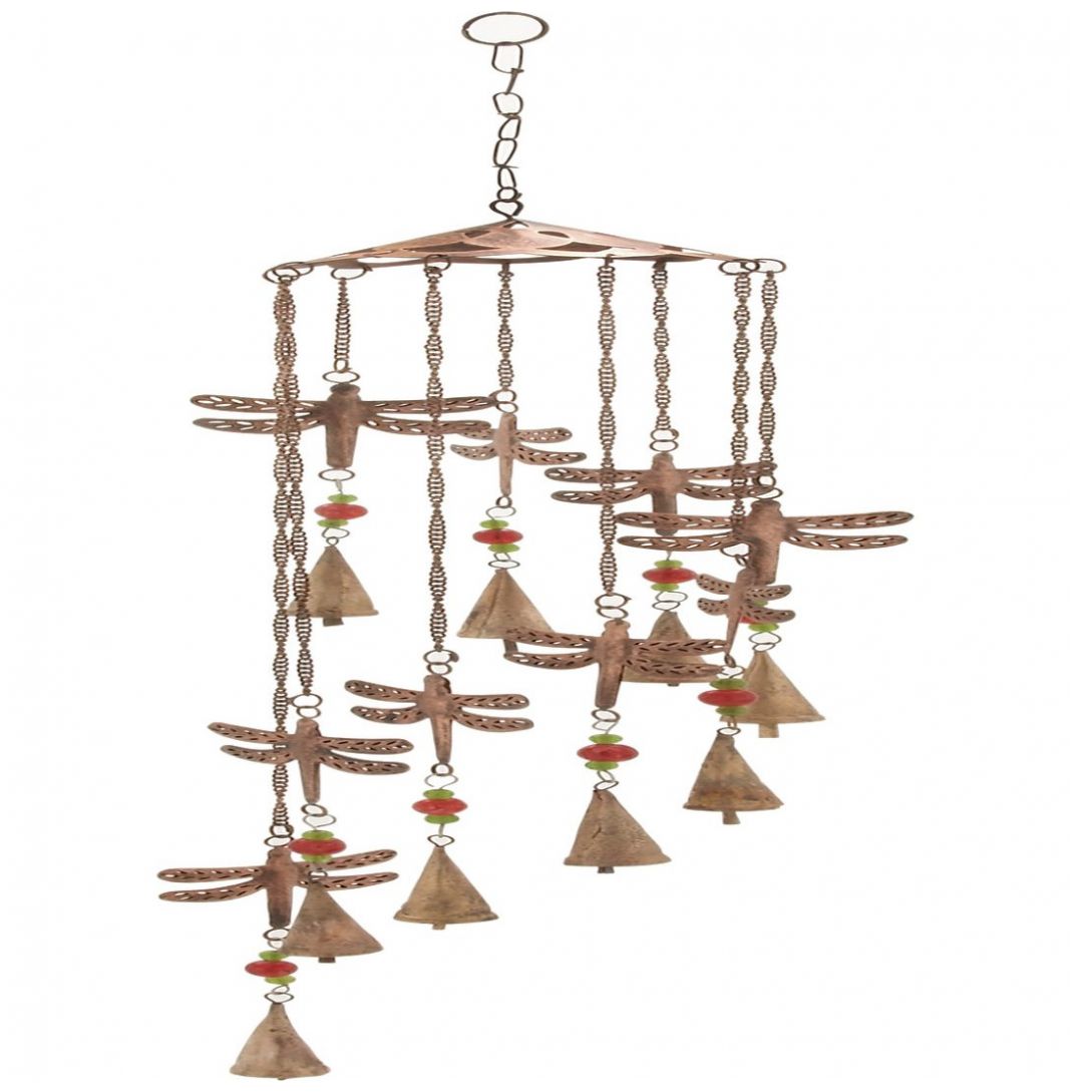 Colgante Viento Libelula Metal 36Cm Dorado Uma