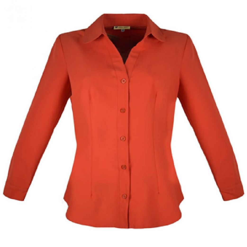 Blusa Básica Camisera Escote en V Manga Larga Color Naranja Pavla Mint