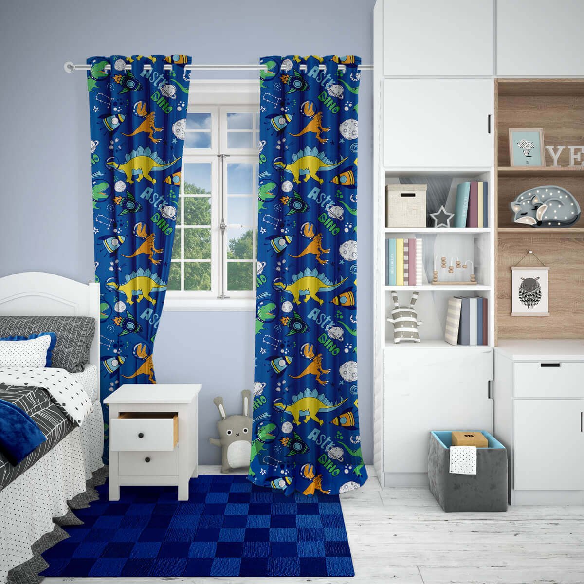 Cortina Infantil Niño 2 Paneles Bo 1.37X2.25 Astro Dino Multi