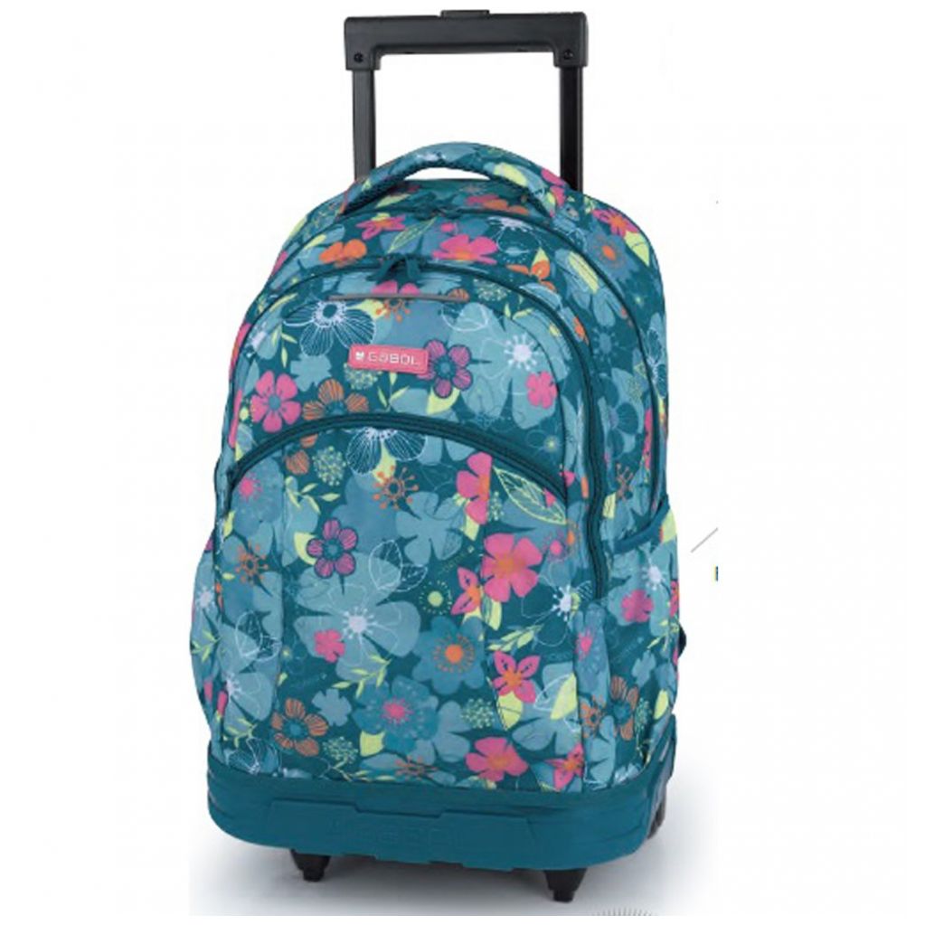 Mochila Tipo Backpack Rodante Flores Primaria Verde Gabol