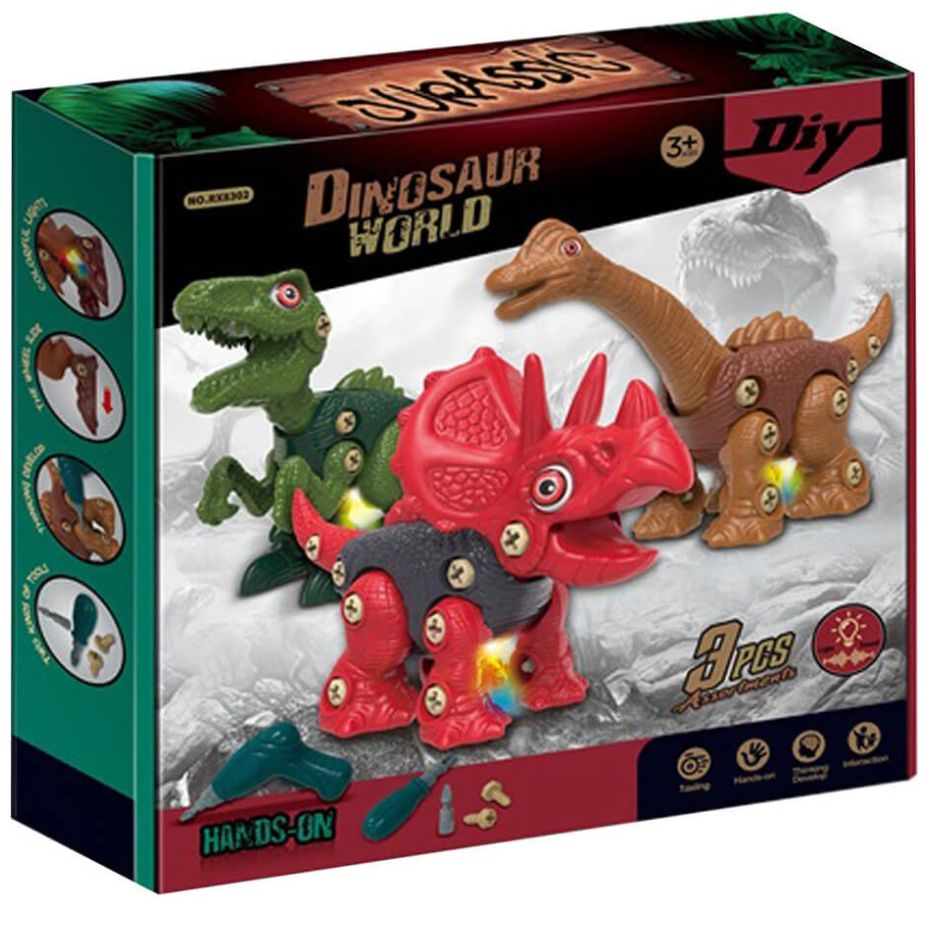 Conjunto de 3 Dinosaurios con Desarmador Big Orange