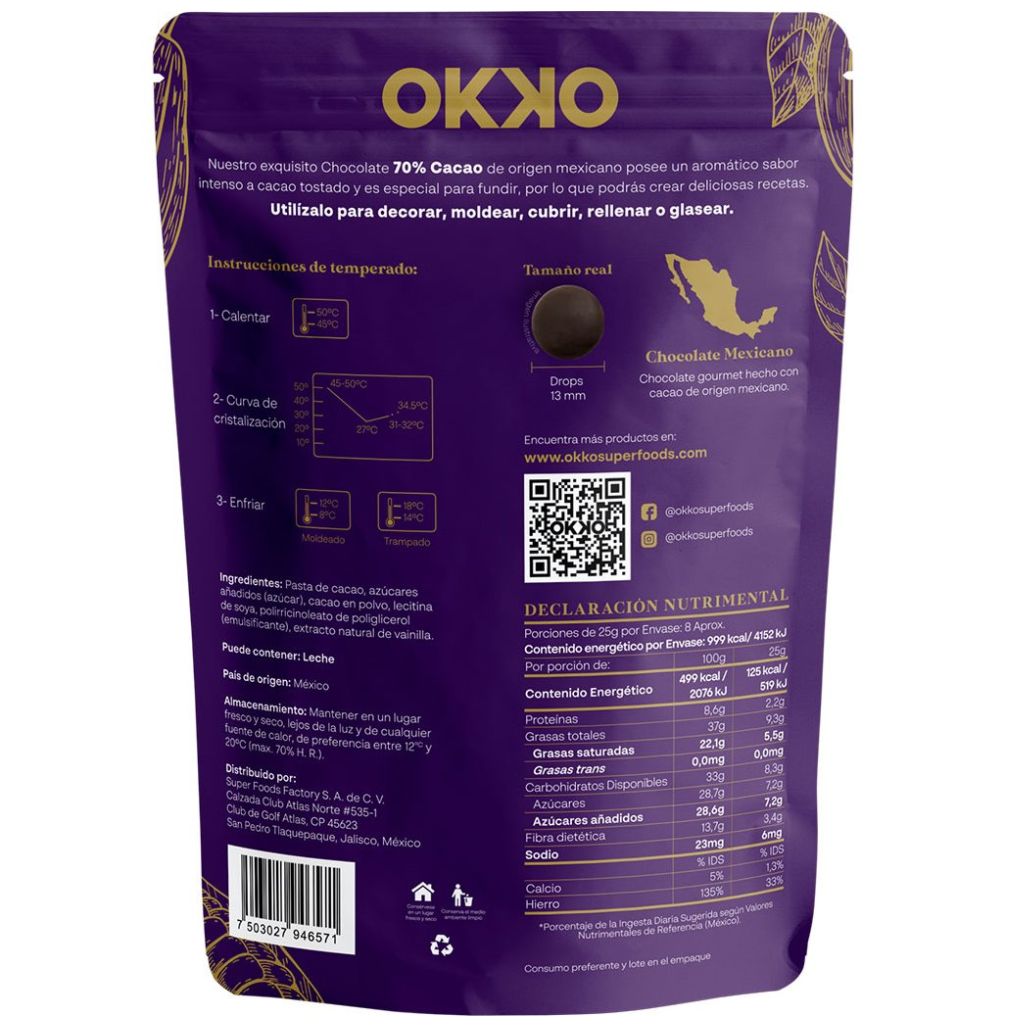  Chocolate Gourmet 70 Cacao 200 G Okko