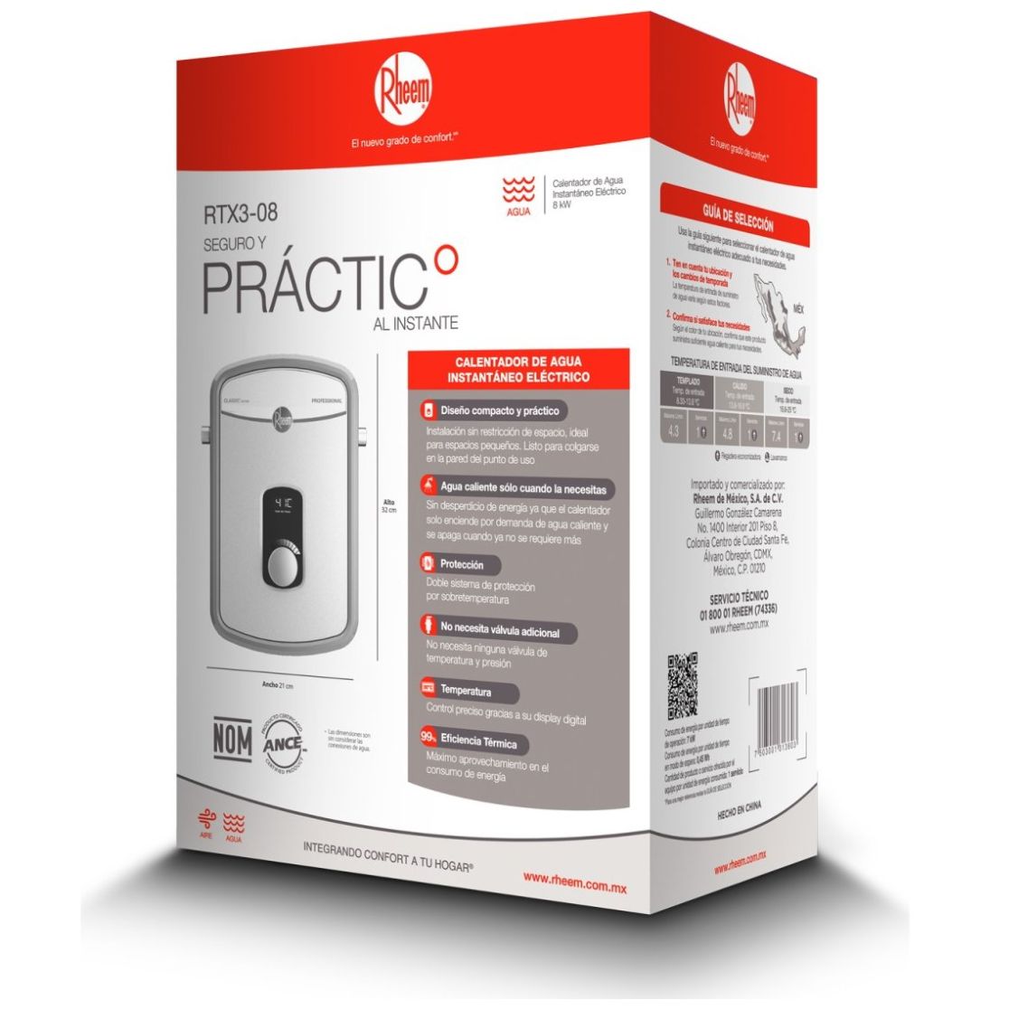 Calentador Instantáneo Rheem Eléctrico 8Kw 220V Rtx308