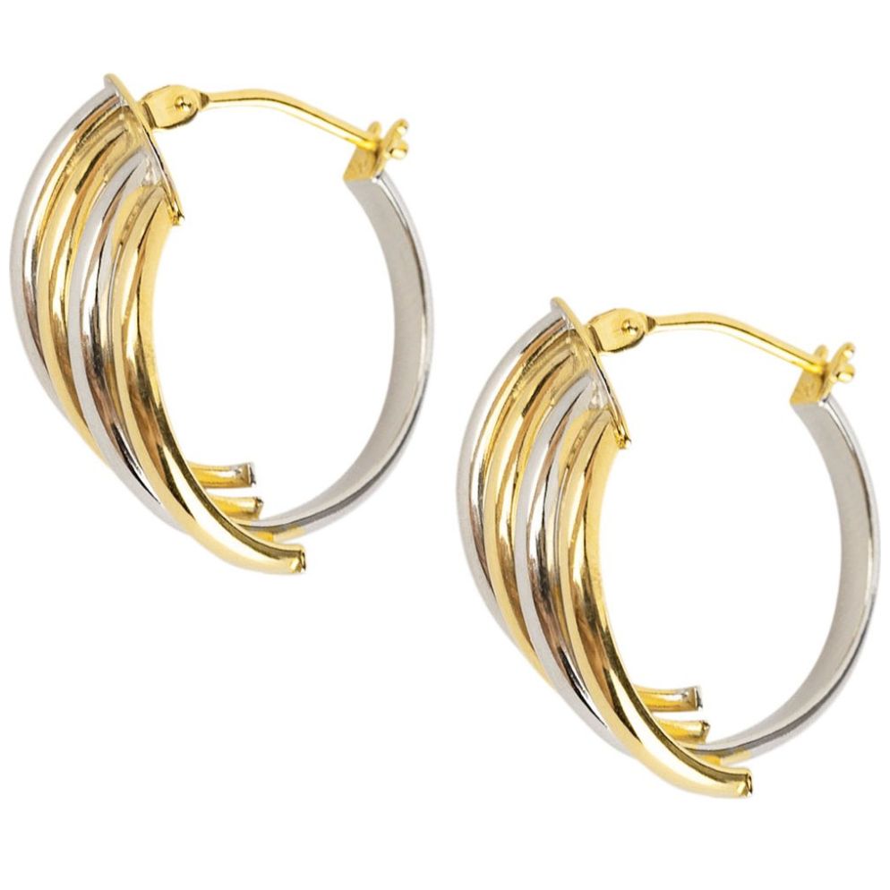 Arracadas Oval 4 Tubos Bicolor Oro 14K Sini