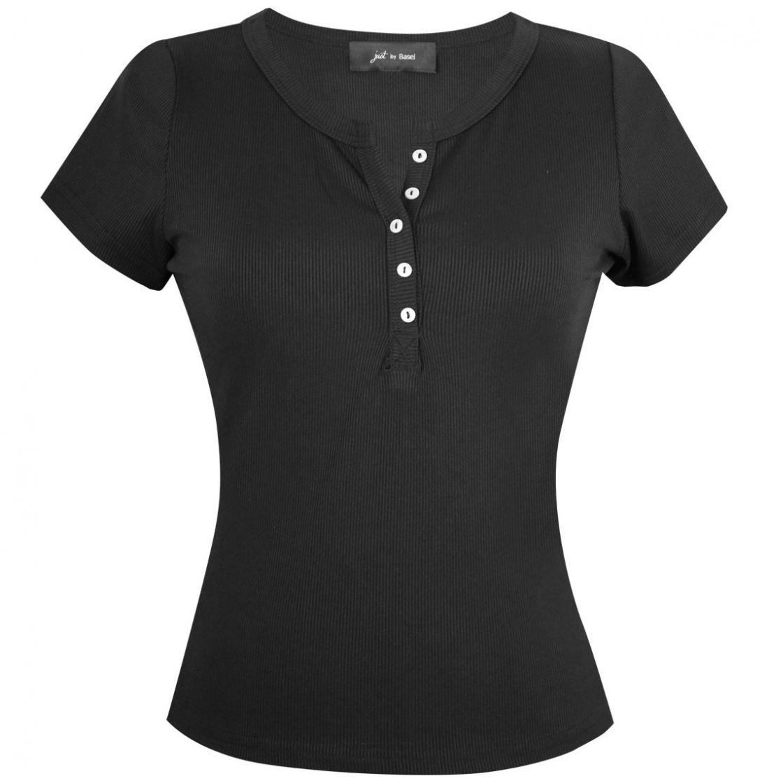 Blusa Negra Just By Basel Cuello Redondo Diseño Tejido Acanalado