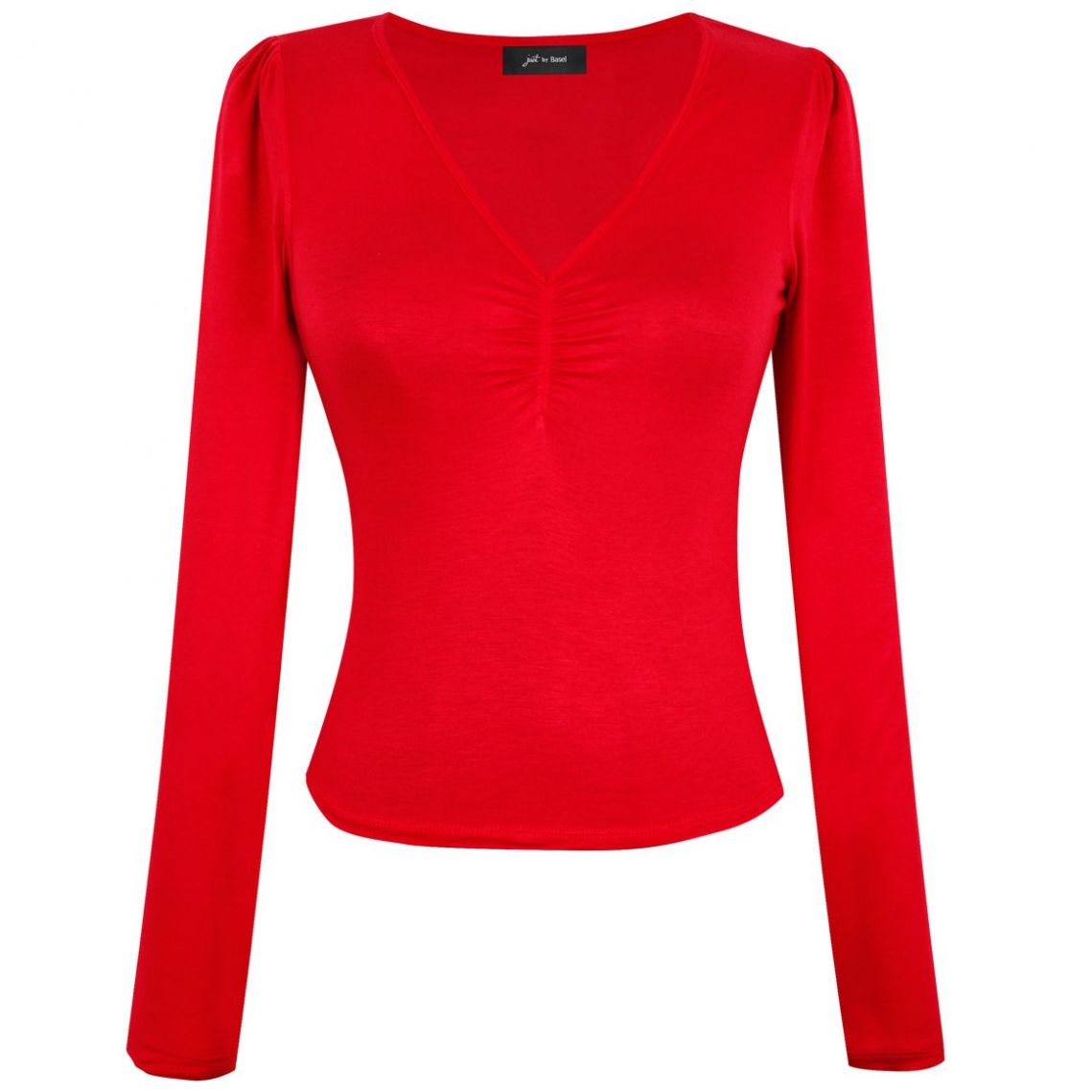 Blusa Roja Just By Basel Manga Larga Cuello V Diseno Lisa